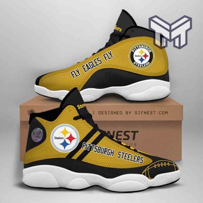 Pittsburgh Steelers Air Jordan 13, White Black J13 Shoes Gift For Fans, Pittsburgh Steelers Logo