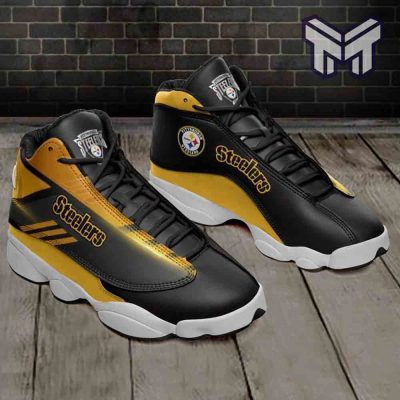 Pittsburgh Steelers Air Jordan 13,White Black J13 Shoes Gift For Fans, Pittsburgh Steelers Logo On The Shoes