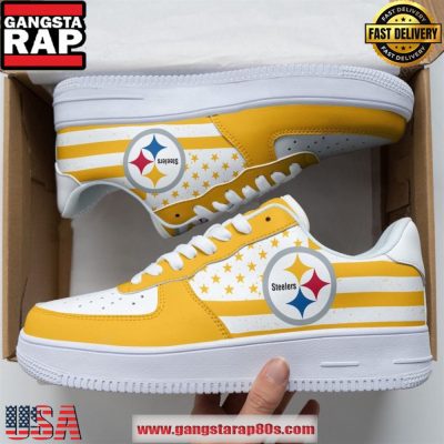 Pittsburgh Steelers NFL Custom White Yellow Design Air Force 1 Sneakers Shoes
