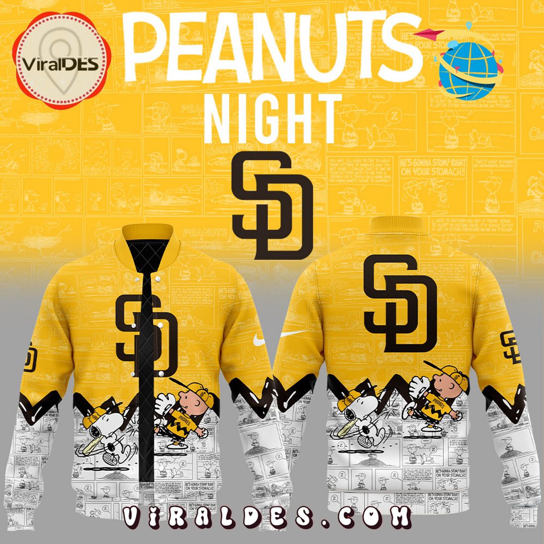 San Diego Padres 75th Anniversary of Peanuts Baseball Jacket San Diego Padres 75th Anniversary of Peanuts Baseball Jacket