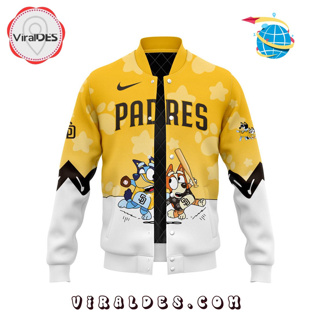 San Diego Padres Bluey and Bingo Baseball Jacket San Diego Padres Bluey and Bingo Baseball Jacket
