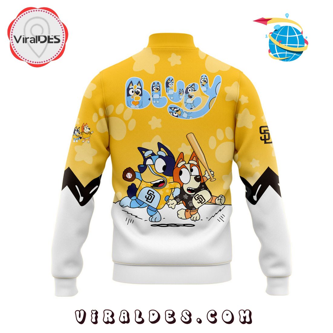 San Diego Padres Bluey and Bingo Baseball Jacket San Diego Padres Bluey and Bingo Baseball Jacket