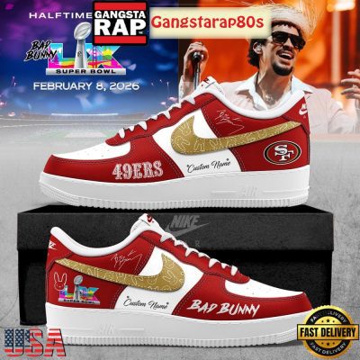 San Francisco 49ers NFL Bad Bunny Super Bowl LX 2026 Custom Air Force 1 Sneakers Shoes