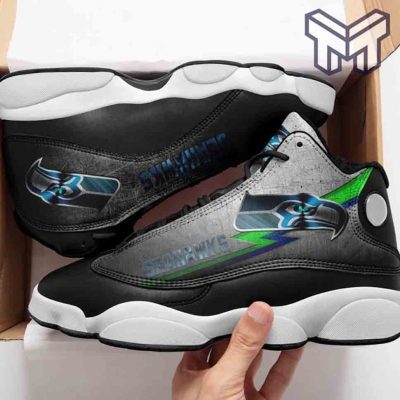 Seattle Seahawks Air Jordan 13,Nfl Big Logo Fans Sport White Black J13 Shoes