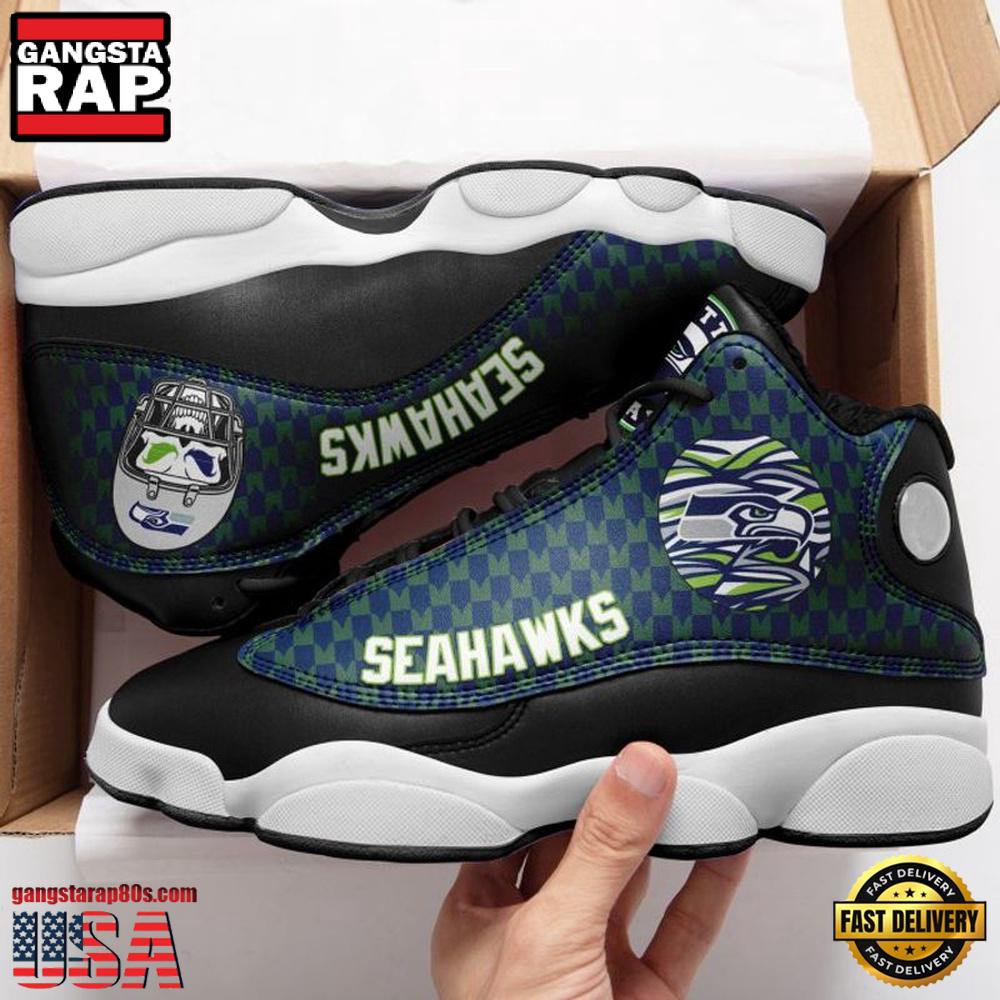 NFL Seattle Seahawks Skull New Design Air Jordan 13 Running Sneakers Shoes NFL Seattle Seahawks Skull New Design Air Jordan 13 Running Sneakers Shoes