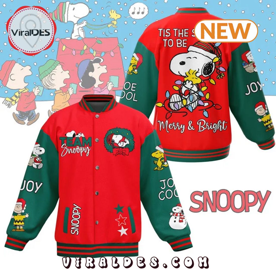 Snoopy 2024 Merry & Bright Season Baseball Jacket Snoopy 2024 Merry & Bright Season Baseball Jacket