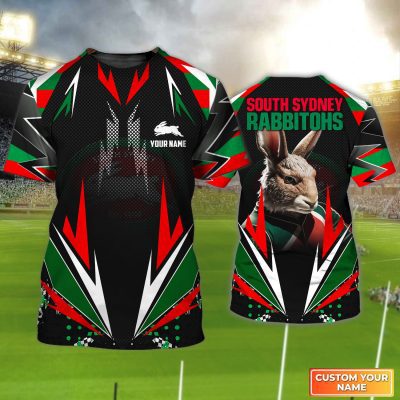 South Sydney Rabbitohs T-Shirt Personalized Name 3D Tshirt Rabbit Symbol Tee Gift For Nrl Fan Tad 07 Mid