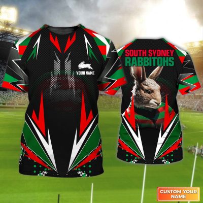 South Sydney Rabbitohs T-Shirt Personalized Name 3D Tshirt Rabbit Symbol Tee Gift For Nrl Fan Tad 09 Mid
