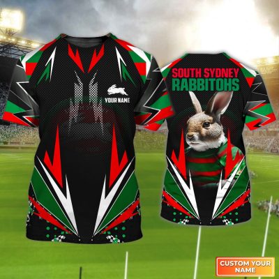 South Sydney Rabbitohs T-Shirt Personalized Name 3D Tshirt Rabbit Symbol Tee Gift For Nrl Fan Tad 10 Mid