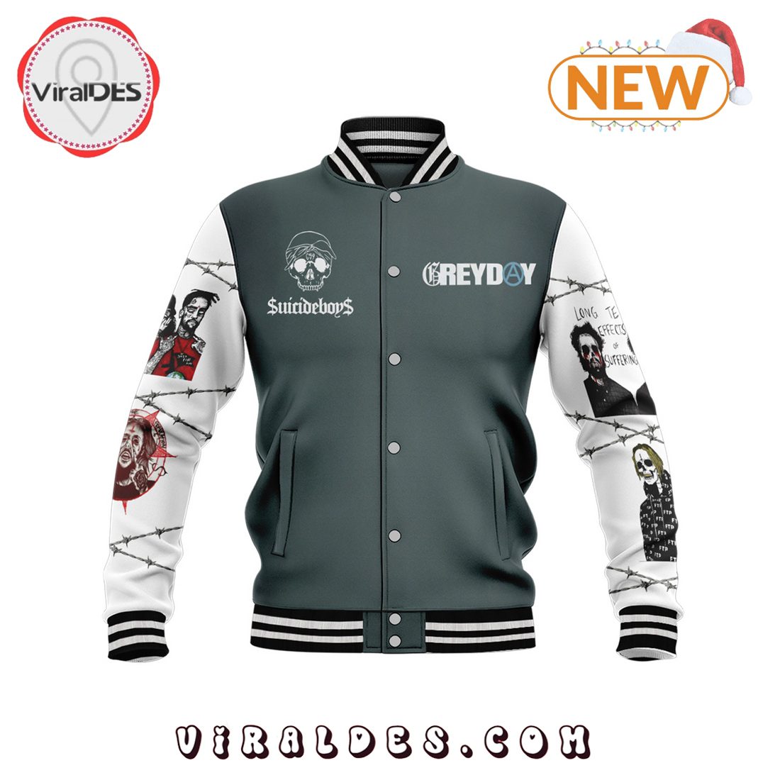 Suicideboys G59 Turning The Whole World Grey Baseball Jacket Suicideboys G59 Turning The Whole World Grey Baseball Jacket