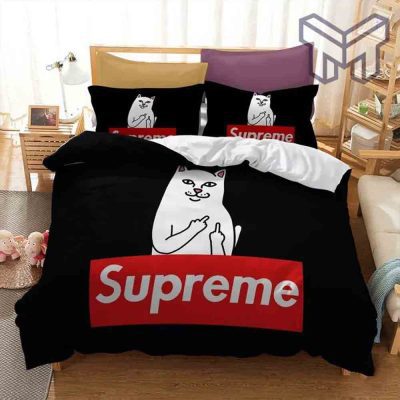 Supreme Bedding Set, Funny Supreme Cat Luxury Brand Bedding Set Bedspread Duvet Cover Set Home