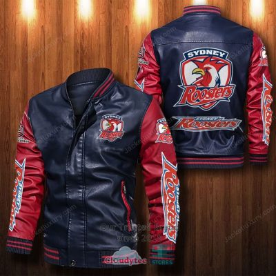 NRL Sydney Roosters Navy Blue Red Leather Bomber Jacket