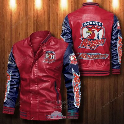 NRL Sydney Roosters Red Navy Blue Leather Bomber Jacket