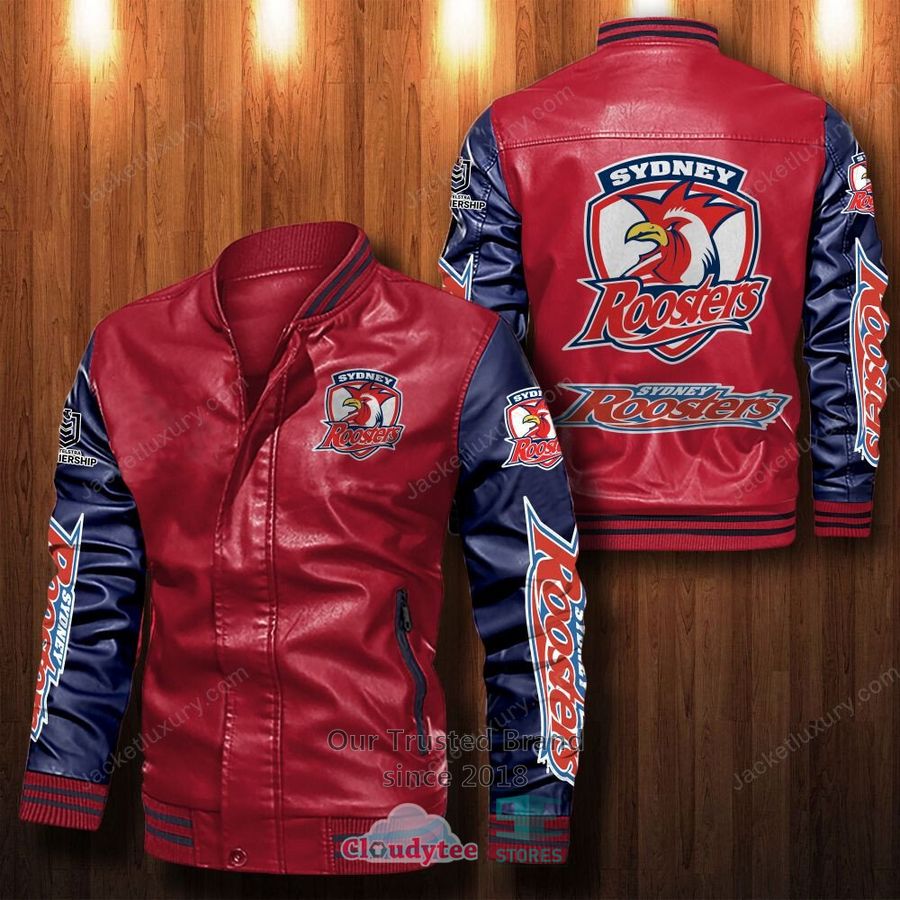 NRL Sydney Roosters Red Navy Blue Leather Bomber Jacket NRL Sydney Roosters Red Navy Blue Leather Bomber Jacket