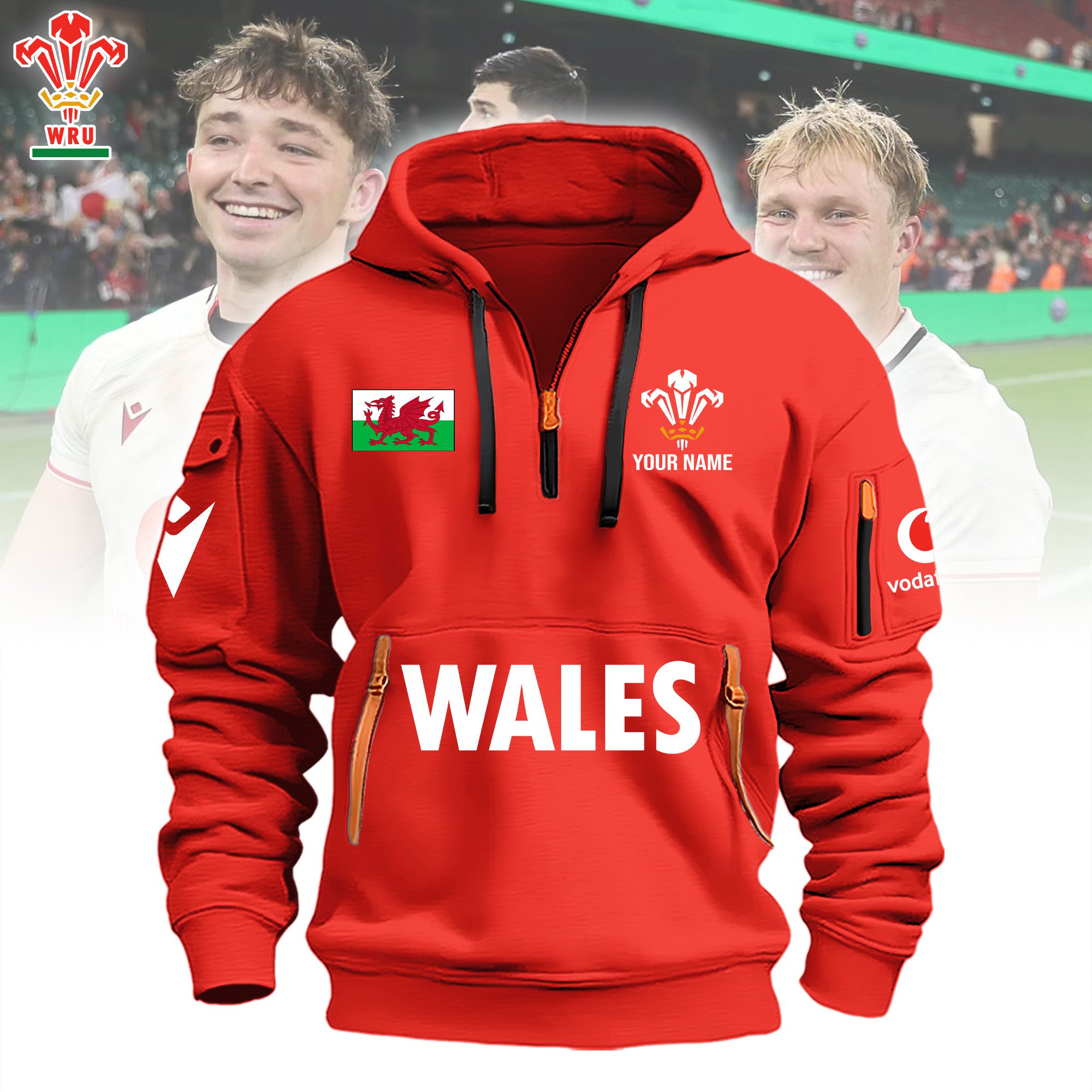 Welsh Rugby Union CS Name Half-zip Hoodie style 1 Welsh Rugby Union CS Name Half-zip Hoodie style 1