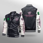 NRL Manly Warringah Sea Eagles White Black Leather Bomber Jacket