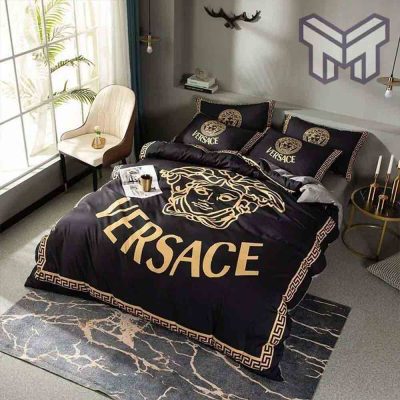 Versace Bedding Set, Gianni Versace Black Luxury Brand High-End Bedding Set Home Decor Type03