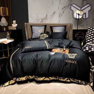 Versace Bedding Set, Gianni Versace Black Luxury Brand High-End Bedding Set Home Decor Type05