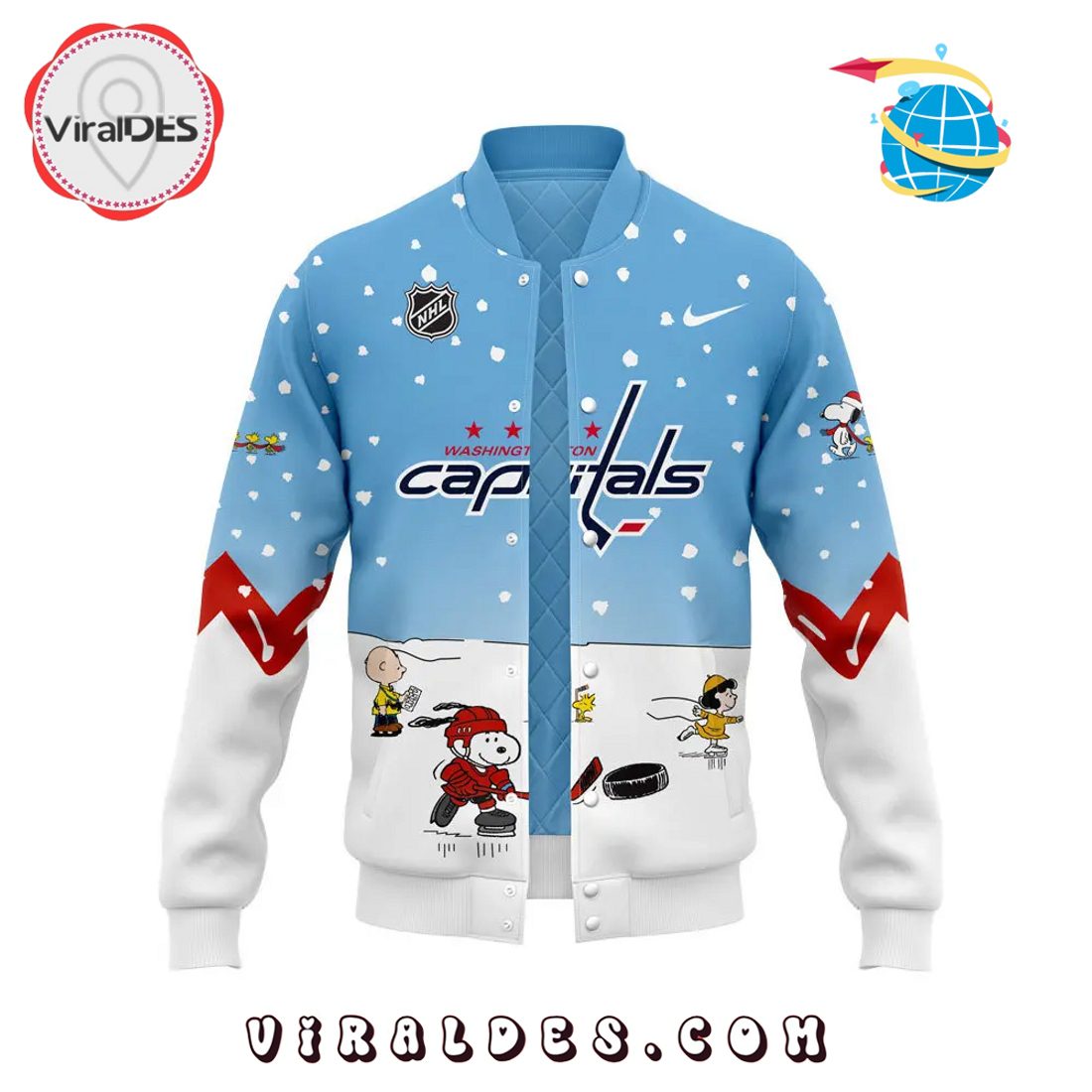 Washington Capitals Peanuts & Snoopy 2025 Baseball Jacket Washington Capitals Peanuts & Snoopy 2025 Baseball Jacket