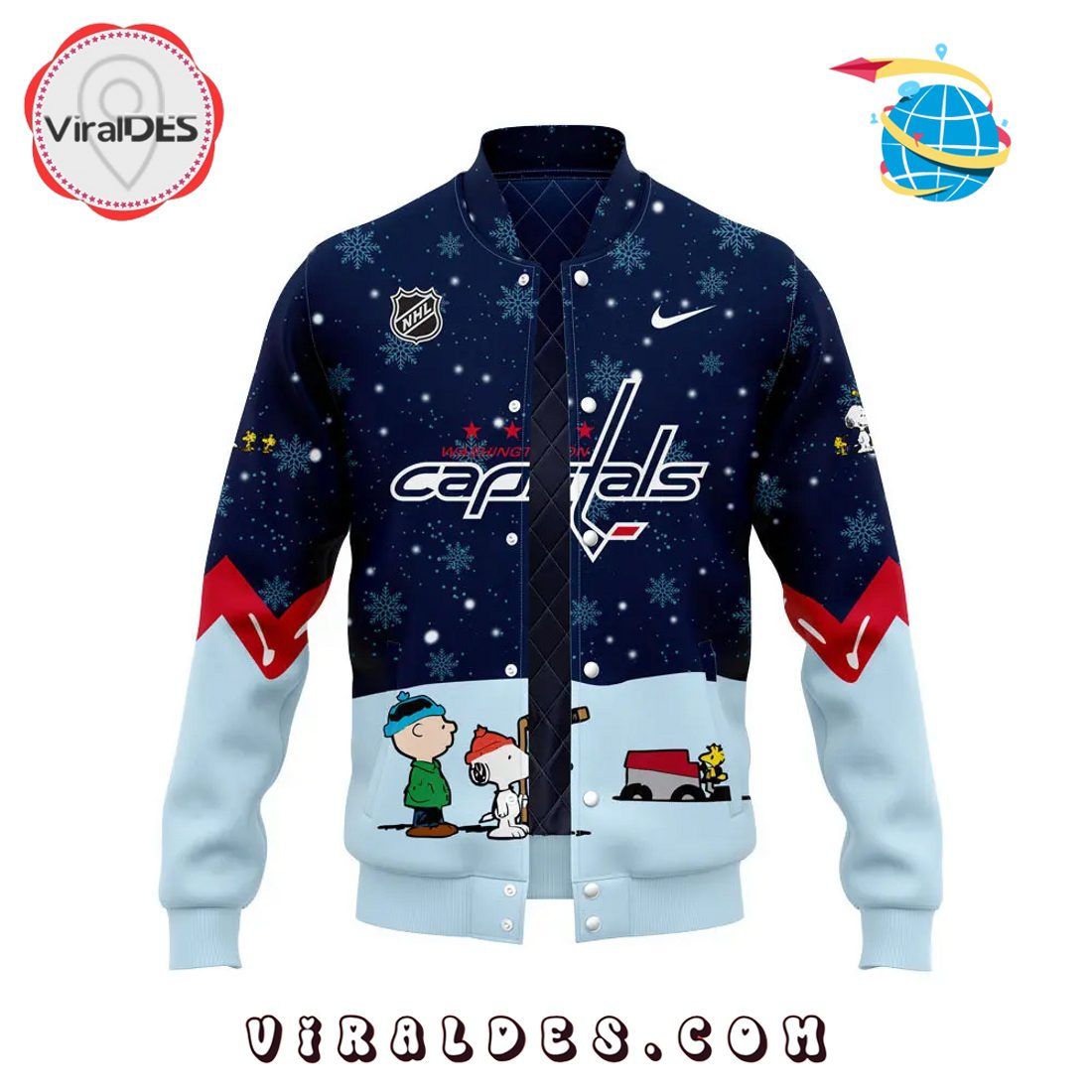 Washington Capitals Peanuts & Snoopy Night Baseball Jacket Washington Capitals Peanuts & Snoopy Night Baseball Jacket