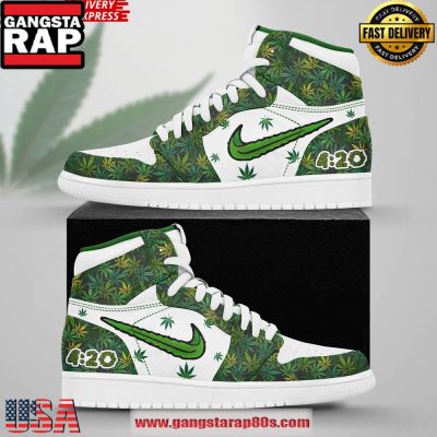 Weed Pattern 420 Smoke Limited Nike Air Jordan 1 Running Sneakers