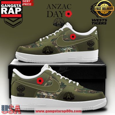 Wests Tigers ANZAC Day 2025 Air Force 1 Running Sneakers Shoes