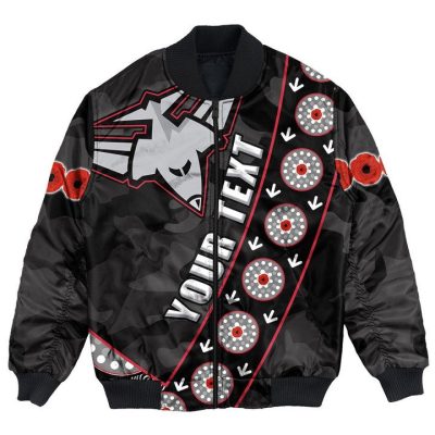 AFL Essendon Bombers Custom Name ANZAC Black Style Bomber Jacket