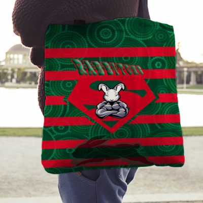 NRL South Sydney Rabbitohs Superman Green Red Indigenous Tote Bag V2