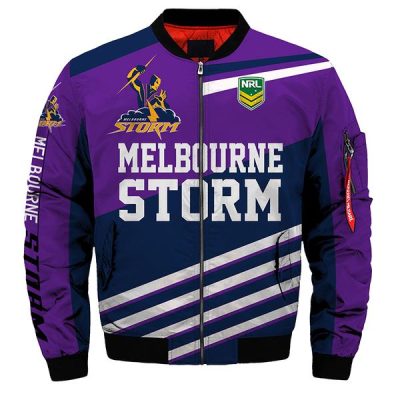 NRL Melbourne Storm Purple White Stripes Bomber Jacket