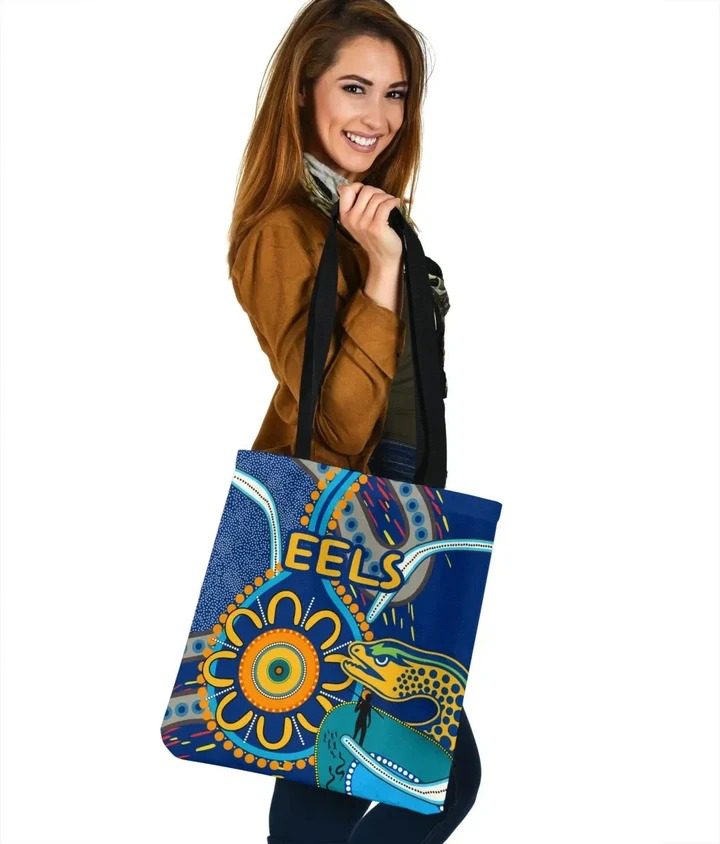NRL Parramatta Eels Light Blue Indigenous Tote Bag NRL Parramatta Eels Light Blue Indigenous Tote Bag