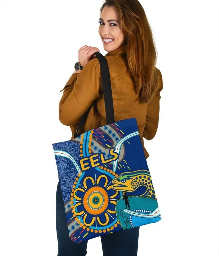NRL Parramatta Eels Light Blue Indigenous Tote Bag NRL Parramatta Eels Light Blue Indigenous Tote Bag