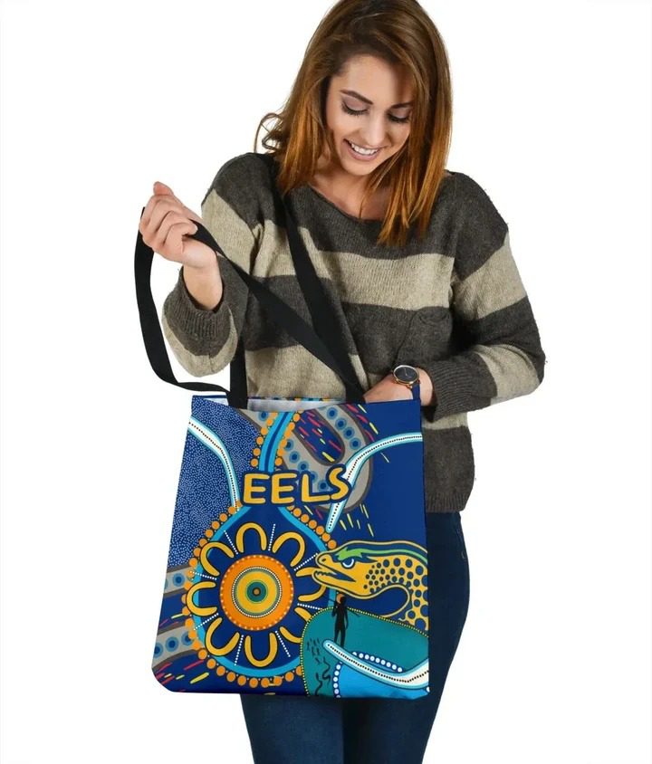 NRL Parramatta Eels Light Blue Indigenous Tote Bag NRL Parramatta Eels Light Blue Indigenous Tote Bag
