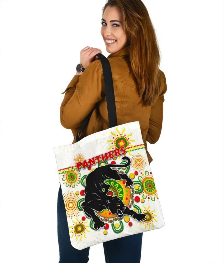 NRL Penrith Panthers Indigenous White Tote Bag NRL Penrith Panthers Indigenous White Tote Bag