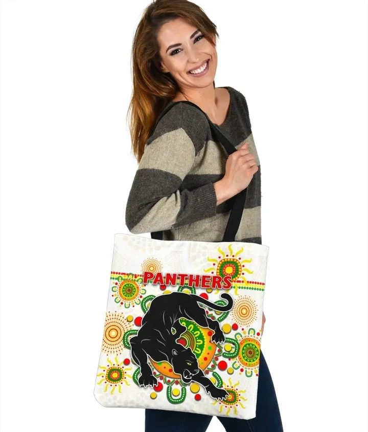 NRL Penrith Panthers Indigenous White Tote Bag NRL Penrith Panthers Indigenous White Tote Bag