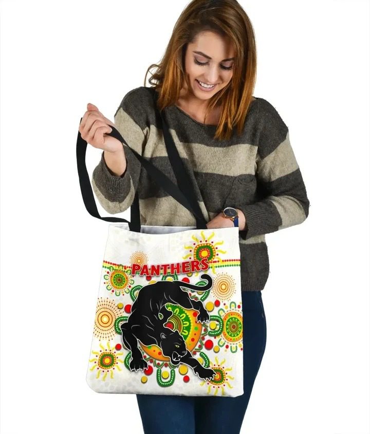 NRL Penrith Panthers Indigenous White Tote Bag NRL Penrith Panthers Indigenous White Tote Bag
