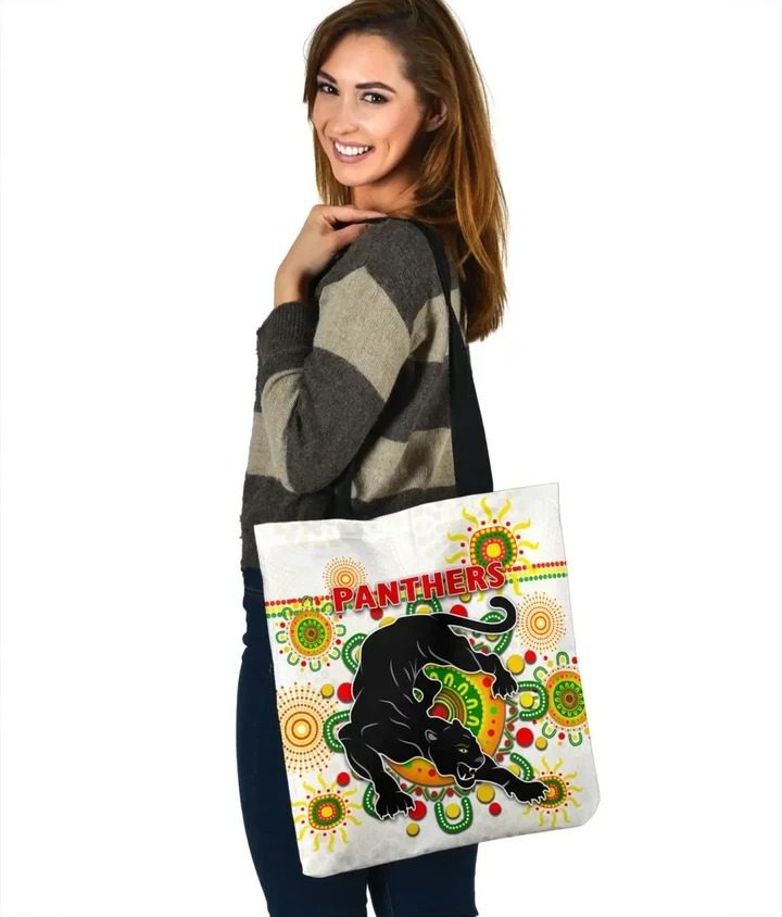 NRL Penrith Panthers Indigenous White Tote Bag NRL Penrith Panthers Indigenous White Tote Bag
