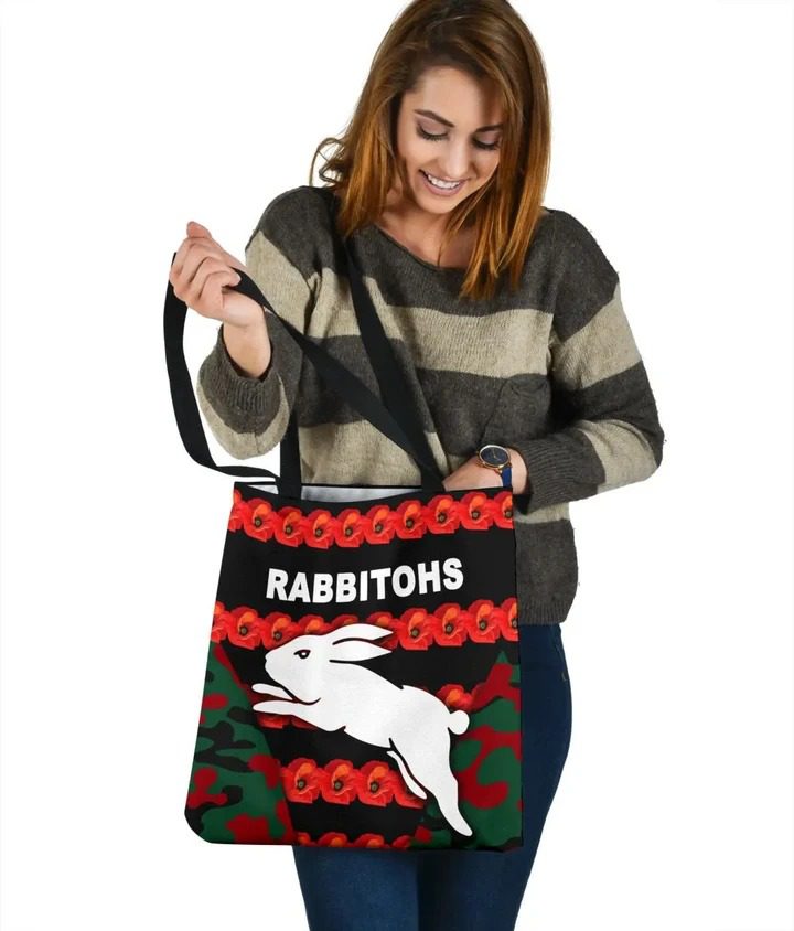 NRL South Sydney Rabbitohs ANZAC Day Poppy Flower Tote Bag NRL South Sydney Rabbitohs ANZAC Day Poppy Flower Tote Bag