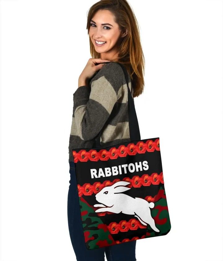 NRL South Sydney Rabbitohs ANZAC Day Poppy Flower Tote Bag NRL South Sydney Rabbitohs ANZAC Day Poppy Flower Tote Bag