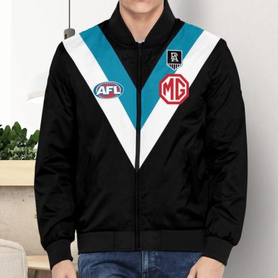 AFL Port Adelaide Custom Name Number 2021 Home Guernsey Bomber Jacket