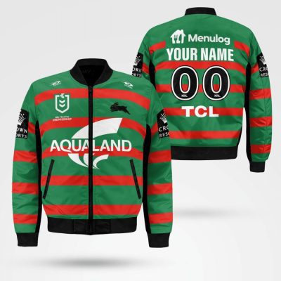 NRL South Sydney Rabbitohs Custom Name Number 2021 Home Jersey Bomber Jacket