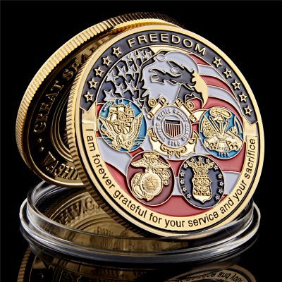 USA Navy USAF USMC Army Coast Guard Freedom Eagle Gold Plate Rare Challenge Coin Collection