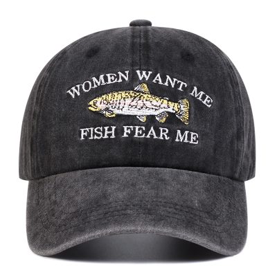 Unisex Fish Embroidery Wash Baseball Caps Spring and Autumn Outdoor Adjustable Casual Hats Sunscreen Hat