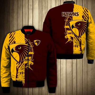 AFL Hawthorn Hawks Brown Gold Split Bomber Jacket