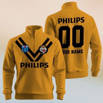 Personalize ARL/NRL Vintage Balmain Tigers 1989 Half Zip Bagless Sweatshirts