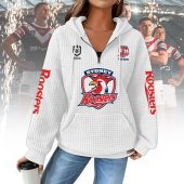 NRL Sydney Roosters Woman Waffle Knit Quarter Zip Hooded Sweatshirt - Casual Solid Long Sleeve Pullover Hoodie with Zipper 016