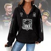 NRL  Penrith Panthers Woman Waffle Knit Quarter Zip Hooded Sweatshirt - Casual Solid Long Sleeve Pullover Hoodie with Zipper 004