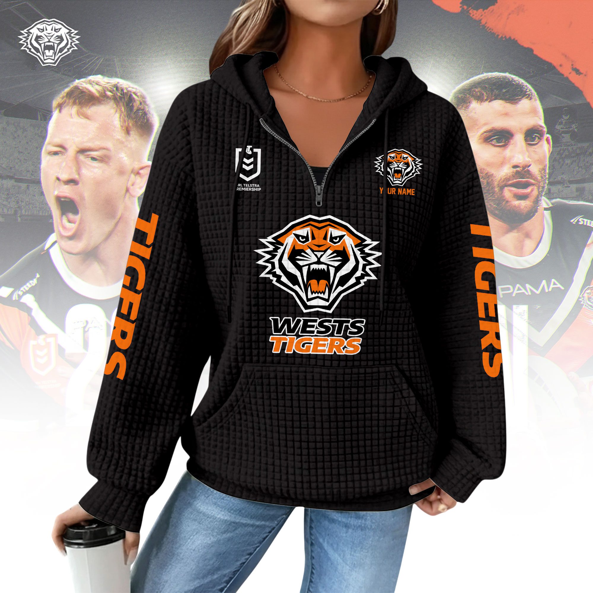 NRL Woman Waffle Knit Quarter Zip Hooded Sweatshirt - Casual Solid Long Sleeve Pullover Hoodie with Zipper 011 NRL Woman Waffle Knit Quarter Zip Hooded Sweatshirt - Casual Solid Long Sleeve Pullover Hoodie with Zipper 011
