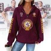 NRL Woman Waffle Knit Quarter Zip Hooded Sweatshirt - Casual Solid Long Sleeve Pullover Hoodie with Zipper 003