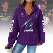 NRL Melbourne Storm Woman Waffle Knit Quarter Zip Hooded Sweatshirt - Casual Solid Long Sleeve Pullover Hoodie with Zipper 013