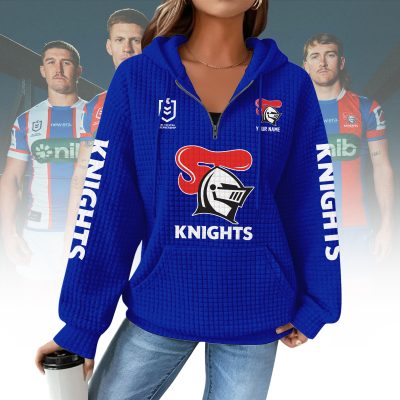 NRL Woman Waffle Knit Quarter Zip Hooded Sweatshirt - Casual Solid Long Sleeve Pullover Hoodie with Zipper 015